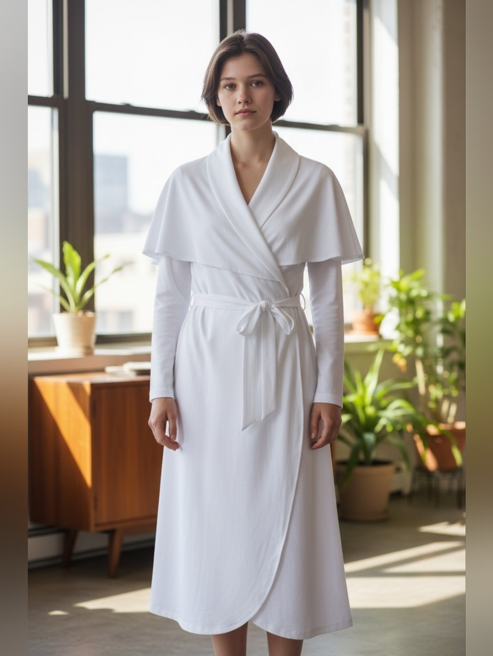 🥳2/$35🥳 Revamped White Draped Open-Front Wrap-maxi-dress